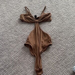Brown Cutout One-Piece Swimsuit